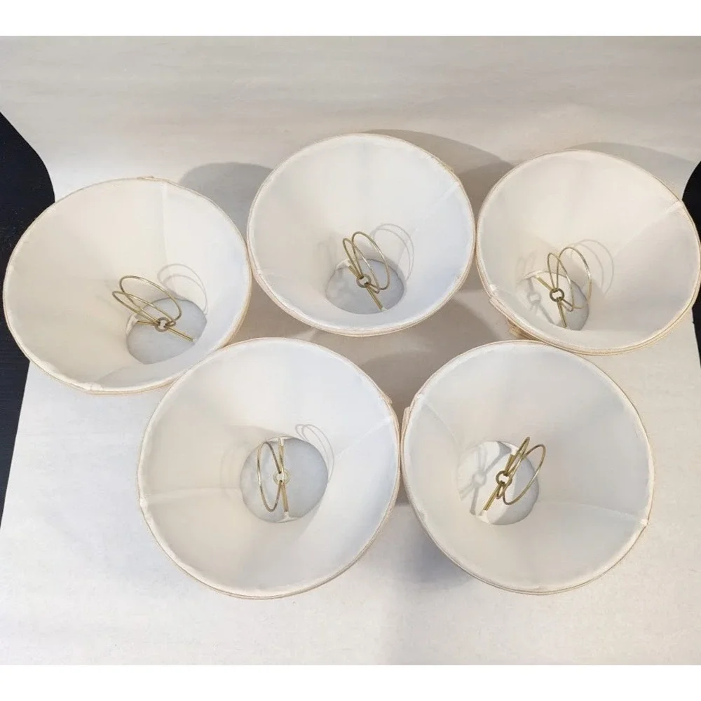 Set of 5 Cream Faux Silk Bell Chandelier Lamp Shades Clip On 5 Inch Off White